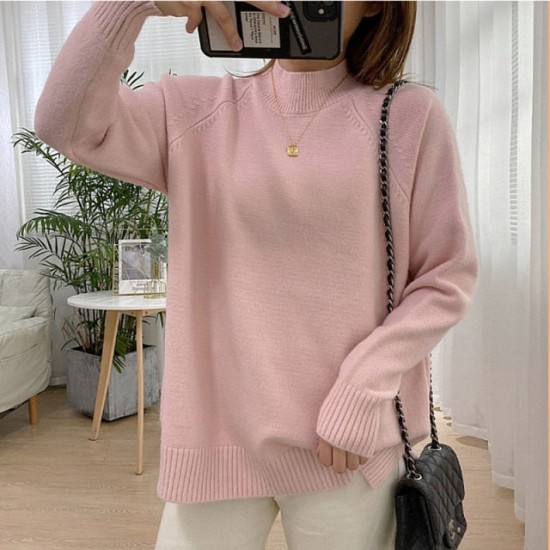 Women Mock Neck Pullovers Sweater High Quality Oversized Jumper Split Women Mock Neck Pullovers Sweater High Quality Oversized Jumper Split
