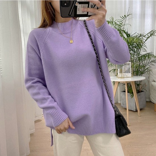 Women Mock Neck Pullovers Sweater High Quality Oversized Jumper Split Women Mock Neck Pullovers Sweater High Quality Oversized Jumper Split