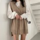 Dresses V-Neck Split Knitted Lace Up Sleeveless Style Elegant Lady Dress Dresses V-Neck Split Knitted Lace Up Sleeveless Style Elegant Lady Dress