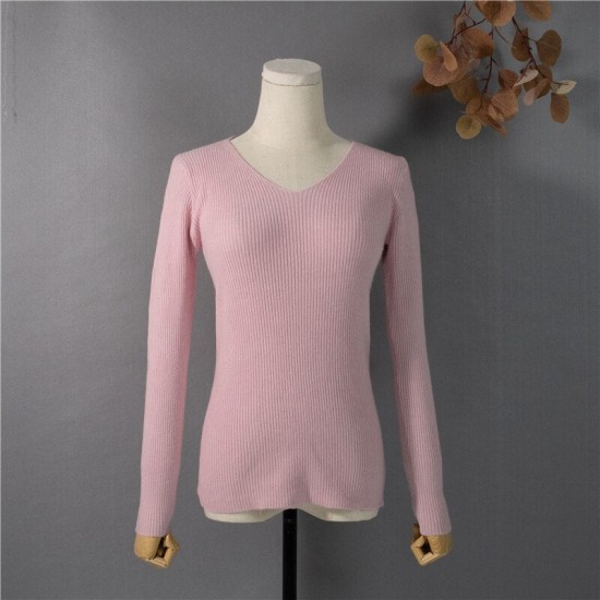 Pullover V-Neck Minimalist Bottoming Pink Tops Multi Colors Pullover V-Neck Minimalist Bottoming Pink Tops Multi Colors
