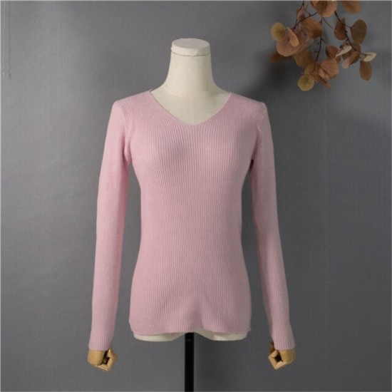 Pullover V-Neck Minimalist Bottoming Pink Tops Multi Colors Pullover V-Neck Minimalist Bottoming Pink Tops Multi Colors