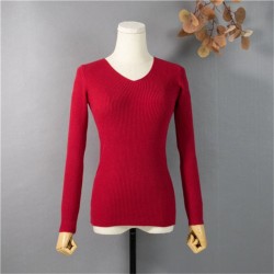 Pullover V-Neck Minimalist Bottoming Pink Tops Multi Colors