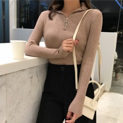 Knitted Zipper High Neck Sweater Pullovers Turtleneck Basic