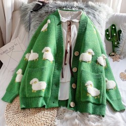 Cardigan Sweater Loose Oversize Women Long Sleeve Knitted Coat Jacket