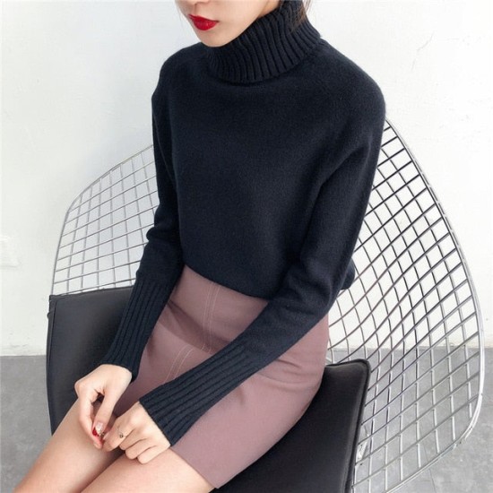 Knitted Turtleneck Long Sleeve Pullover Female Jumper Green Knitwear Knitted Turtleneck Long Sleeve Pullover Female Jumper Green Knitwear