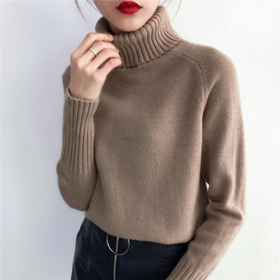 Knitted Turtleneck Long Sleeve Pullover Female Jumper Green Knitwear Knitted Turtleneck Long Sleeve Pullover Female Jumper Green Knitwear