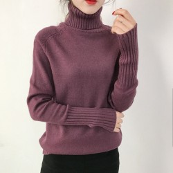 Knitted Turtleneck Long Sleeve Pullover Female Jumper Green Knitwear