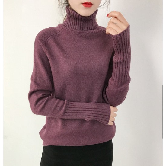 Knitted Turtleneck Long Sleeve Pullover Female Jumper Green Knitwear Knitted Turtleneck Long Sleeve Pullover Female Jumper Green Knitwear