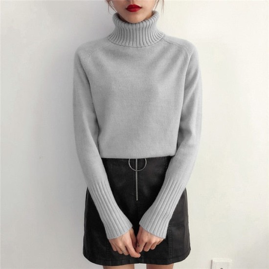 Knitted Turtleneck Long Sleeve Pullover Female Jumper Green Knitwear Knitted Turtleneck Long Sleeve Pullover Female Jumper Green Knitwear