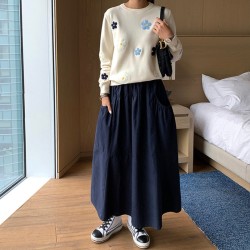 Floral Embroidery Pullover Sweater High Quality Women Elegant O Neck Knitted Tops