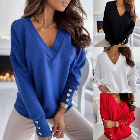 Long Sleeve Knitted Sweater Women V-neck Jumper Sweaters Long Sleeve Knitted Sweater Women V-neck Jumper Sweaters