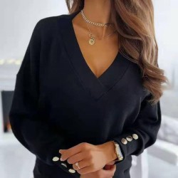 Long Sleeve Knitted Sweater Women V-neck Jumper Sweaters