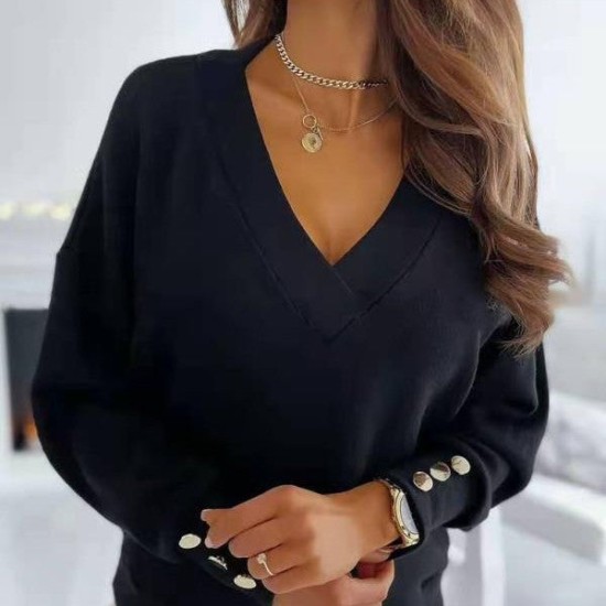 Long Sleeve Knitted Sweater Women V-neck Jumper Sweaters Long Sleeve Knitted Sweater Women V-neck Jumper Sweaters