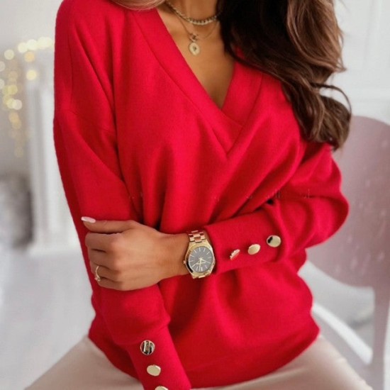 Long Sleeve Knitted Sweater Women V-neck Jumper Sweaters Long Sleeve Knitted Sweater Women V-neck Jumper Sweaters