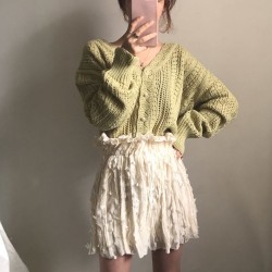 Knit Cardigans V-Neck Knit Tops Long Sleeve Flare Hollow Out Cardigan