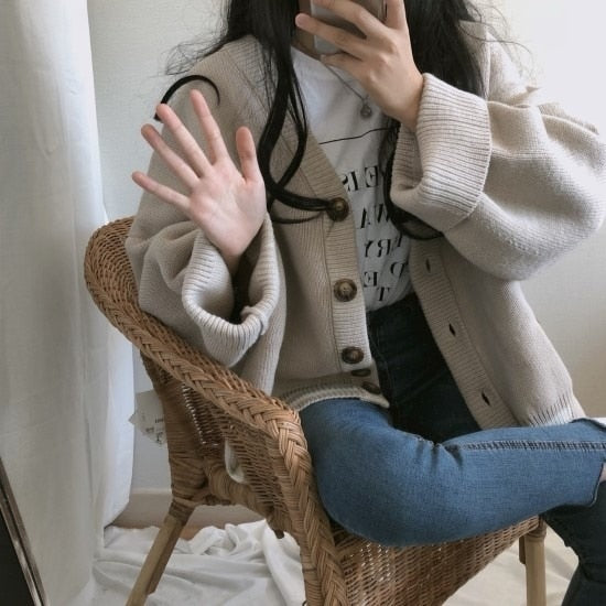 Knitted Cardigans Sweater Winter Solid Basic Elegant Tops Oversized Knitted Cardigans Sweater Winter Solid Basic Elegant Tops Oversized