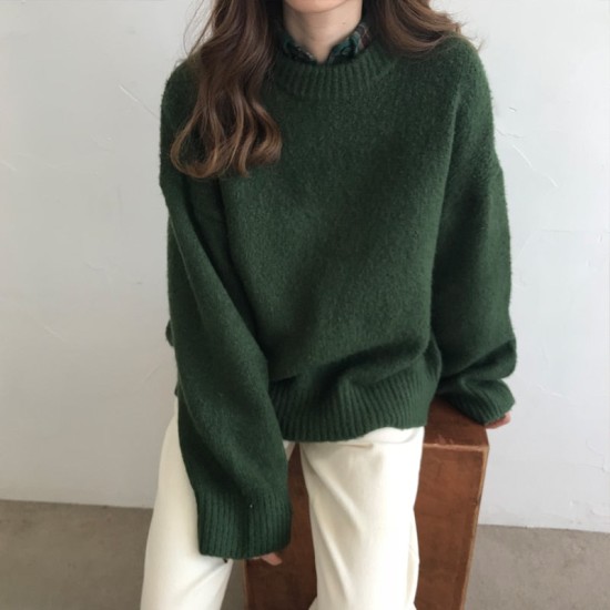 Dark Green Round Neck Pullover Sweater Long Sleeve Pullovers Jumper Dark Green Round Neck Pullover Sweater Long Sleeve Pullovers Jumper