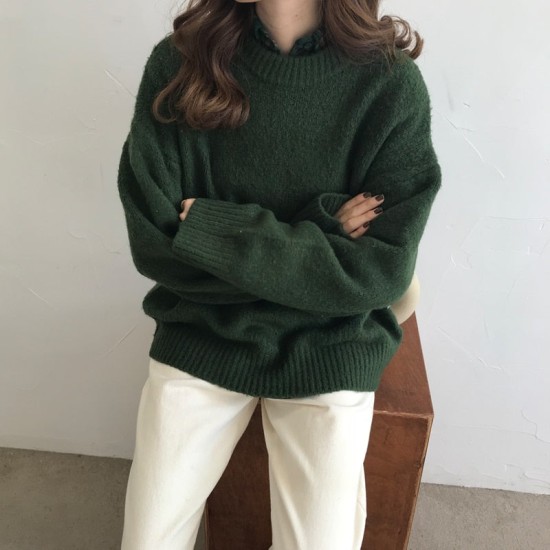 Dark Green Round Neck Pullover Sweater Long Sleeve Pullovers Jumper Dark Green Round Neck Pullover Sweater Long Sleeve Pullovers Jumper
