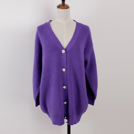 V-neck Lantern Sleeve Cardigan Women Knitted Basic Oversize Sweater V-neck Lantern Sleeve Cardigan Women Knitted Basic Oversize Sweater