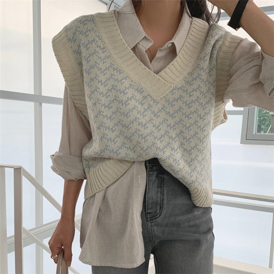 Sweaters Pullover Sleeveless Vest Waistcoat Oversized Checkered Knitwear Sweaters Pullover Sleeveless Vest Waistcoat Oversized Checkered Knitwear