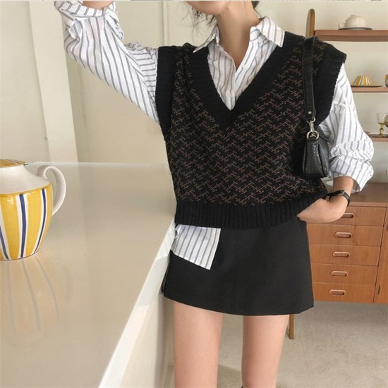 Sweaters Pullover Sleeveless Vest Waistcoat Oversized Checkered Knitwear Sweaters Pullover Sleeveless Vest Waistcoat Oversized Checkered Knitwear