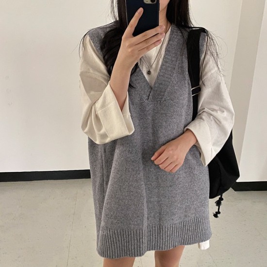 Dresses V-Neck Split Knitted Lace Up Sleeveless Style Elegant Lady Dress Dresses V-Neck Split Knitted Lace Up Sleeveless Style Elegant Lady Dress