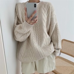 Sweaters Pullovers Minimalist Knitting Elegant Casual Loose Ladies Vintage Tops