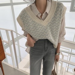 Sweaters Pullover Sleeveless Vest Waistcoat Oversized Checkered Knitwear