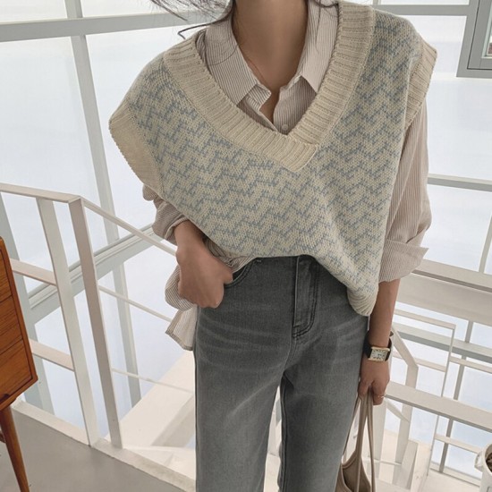 Sweaters Pullover Sleeveless Vest Waistcoat Oversized Checkered Knitwear Sweaters Pullover Sleeveless Vest Waistcoat Oversized Checkered Knitwear