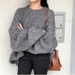 Pullovers Sweater Oversize Knitted Lantern Sleeve  Solid Minimalist Knitwear