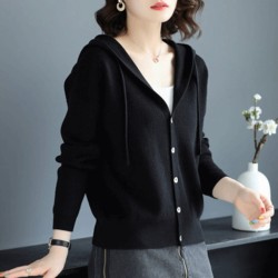 Casual Hooded Thin Knitted Sweater Female Loose Cardigans Coat