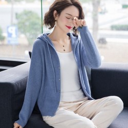 Casual Hooded Thin Knitted Sweater Female Loose Cardigans Coat