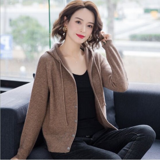 Casual Hooded Thin Knitted Sweater Female Loose Cardigans Coat Casual Hooded Thin Knitted Sweater Female Loose Cardigans Coat