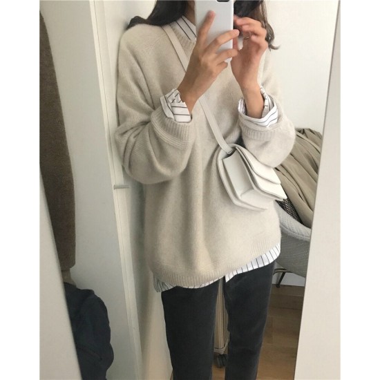 Women's Sweaters Pullovers Minimalist Oversize Pink Solid Lady Jumpers Women's Sweaters Pullovers Minimalist Oversize Pink Solid Lady Jumpers