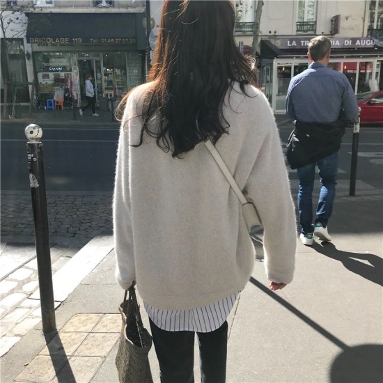 Women's Sweaters Pullovers Minimalist Oversize Pink Solid Lady Jumpers Women's Sweaters Pullovers Minimalist Oversize Pink Solid Lady Jumpers