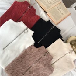 Knitted Zipper High Neck Sweater Pullovers Turtleneck Basic
