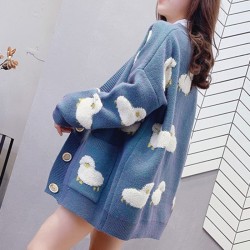 Cardigan Sweater Loose Oversize Women Long Sleeve Knitted Coat Jacket