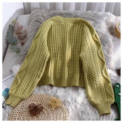 Lantern Sleeve Cardigan Knitted  Long Sleeve Solid Sweaters