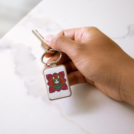 Beautiful Bohemian Cat Rectangle Keychain Beautiful Bohemian Cat Rectangle Keychain