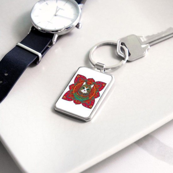 Beautiful Bohemian Cat Rectangle Keychain Beautiful Bohemian Cat Rectangle Keychain
