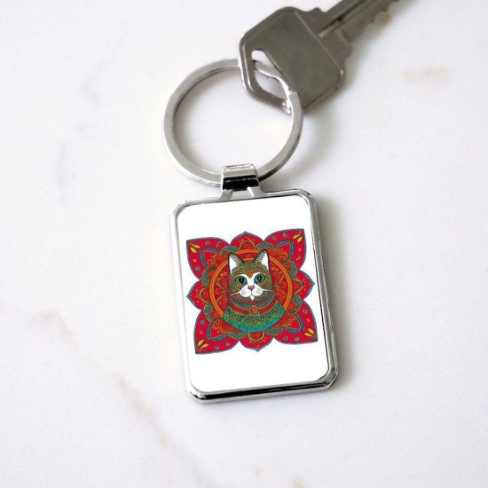 Beautiful Bohemian Cat Rectangle Keychain Beautiful Bohemian Cat Rectangle Keychain
