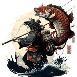 Japanese warrior catches a large fish Heart Keychain