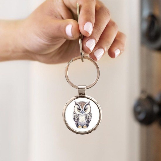 Cartoon Owl Portrait Circle Keychain Cartoon Owl Portrait Circle Keychain