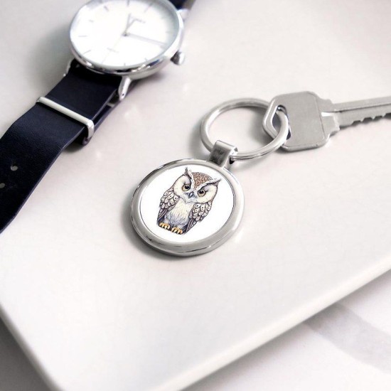 Cartoon Owl Portrait Circle Keychain Cartoon Owl Portrait Circle Keychain