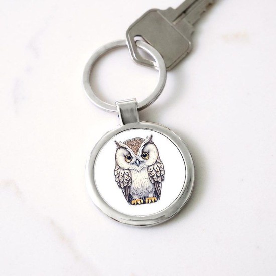 Cartoon Owl Portrait Circle Keychain Cartoon Owl Portrait Circle Keychain