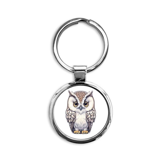 Cartoon Owl Portrait Circle Keychain Cartoon Owl Portrait Circle Keychain
