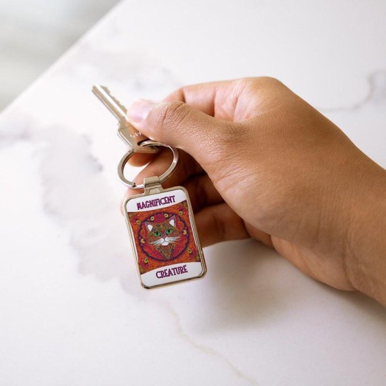 Beautiful， Colorful， Bohemian Cat   Rectangle Keychain