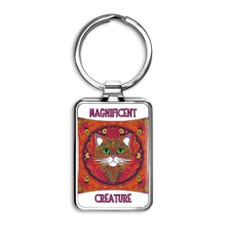 Beautiful， Colorful， Bohemian Cat   Rectangle Keychain