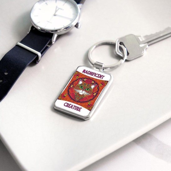 Beautiful， Colorful， Bohemian Cat   Rectangle Keychain