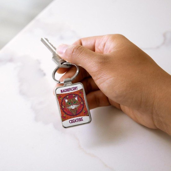 Beautiful， Colorful， Bohemian Cat   Rectangle Keychain